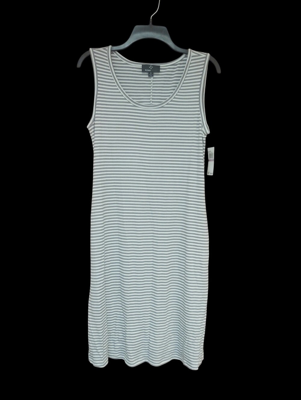 NWT Ronni Nicole White and Gray Striped Knit Dress W/ Pockets Size S
